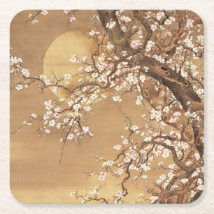 Dessous-de-verre Carré En Papier Fleurs vintages de prunes japonaises au clair de l