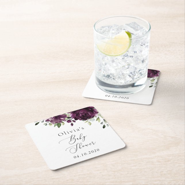 Dessous-de-verre Carré En Papier Fleurs violettes, Fleurs de prunes, Boho, Baby sho (En situation)