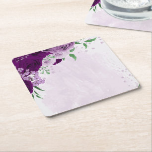 Dessous-de-verre Carré En Papier Fleurs violettes romantiques verdure mariage