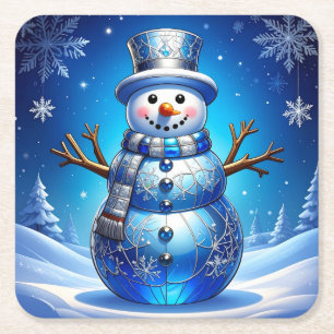 Dessous-de-verre Carré En Papier Flocon de neige de bonhomme de neige bleu Fête Pap