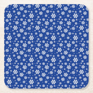Dessous-de-verre Carré En Papier Flocons blancs sur motif d'hiver bleu foncé