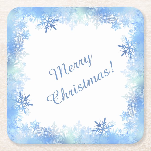 Dessous-de-verre Carré En Papier Flocons de neige bleus (Devant)