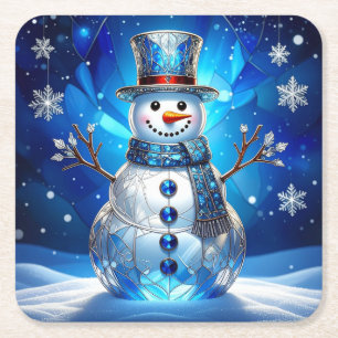Dessous-de-verre Carré En Papier Flocons de neige Bonhomme de neige bleu Fête Papie