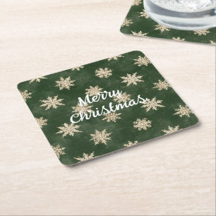 Dessous-de-verre Carré En Papier Flocons de neige verts à la crème de Noël