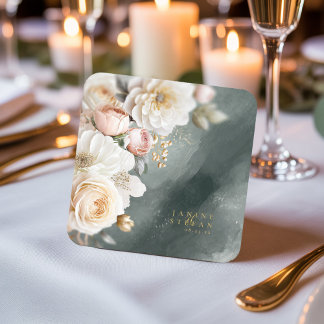 Dessous-de-verre Carré En Papier Floral Drama Mariage Green ID1022