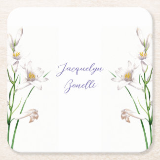 Dessous-de-verre Carré En Papier Floral Elegant Chic Calligraphie Nom Lithographe