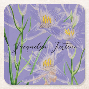 Dessous-de-verre Carré En Papier Floral Elegant Chic Cute Calligraphie Ajouter Nom