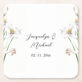 Dessous-de-verre Carré En Papier Floral Elegant Chic Cute Calligraphie Ajouter Nom