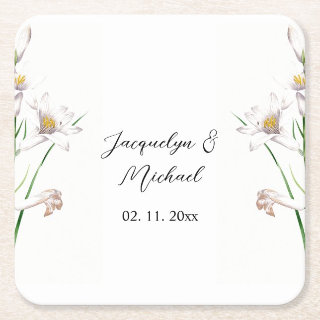 Dessous-de-verre Carré En Papier Floral Elegant Chic Cute Calligraphie Ajouter Nom (Devant)