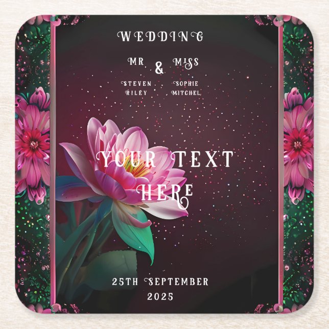 Dessous-de-verre Carré En Papier Floral Lotus Mariage Suite | Starry Night Romance (Devant)