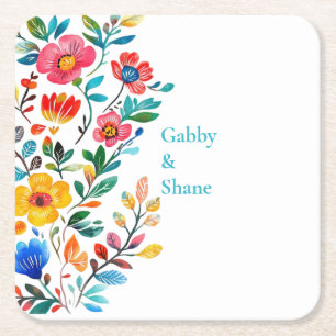 Dessous-de-verre Carré En Papier Floral mexicain personnalisé