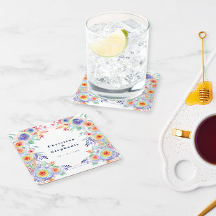 Dessous-de-verre Carré En Papier Floral moderne couleur Mariage LGBTQ