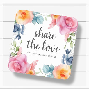 Dessous-de-verre Carré En Papier Floral   Partagez L'Amour    Mariage Hashtag