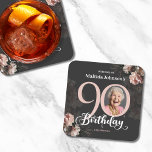 Dessous-de-verre Carré En Papier Floral Pink Photo 90th Birthday Party<br><div class="desc">Floral Pink Photo 90th Birthday Party Carré Dessous de verre de papier. Une belle et élégante invitation à la conception florale d'anniversaire, qui présente de belles et luxuriantes fleurs roses douces. Ce design vous permet d'ajouter une photo de la personne d'anniversaire et tous les détails sont entièrement personnalisables. Vous avez...</div>