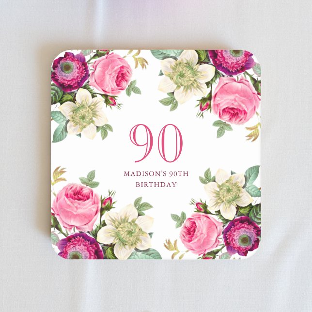 Dessous-de-verre Carré En Papier Floral rose 90e anniversaire (Créateur téléchargé)