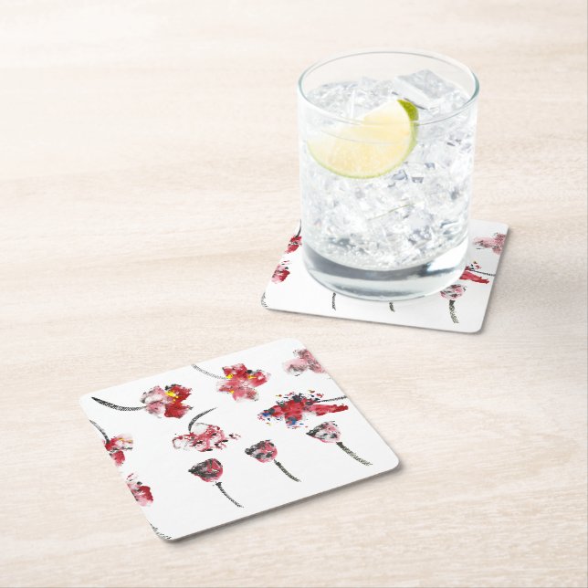 Dessous-de-verre Carré En Papier Floral Whispers -Abstract Acrylic Hibiscus & Rose (En situation)
