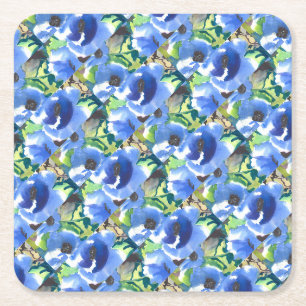 Dessous-de-verre Carré En Papier Flore de pavot moderne en Motif bleu et vert