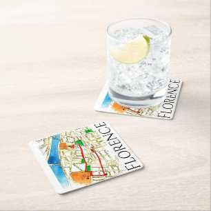 Dessous-de-verre Carré En Papier Florence Italie rue colorée Carte dessinée main