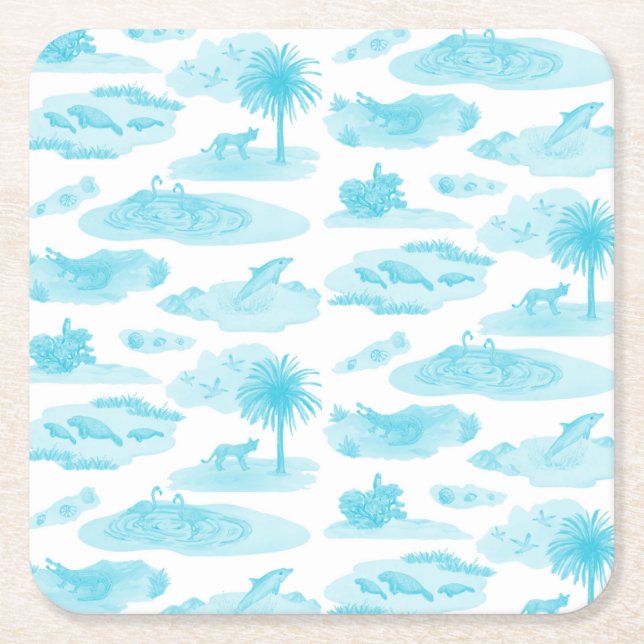 Dessous-de-verre Carré En Papier Florida Toile Coaster (Turquoise) (Devant)