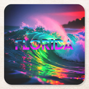 Dessous-de-verre Carré En Papier Floride – Vibes de vague néon