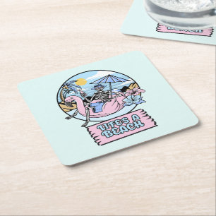Dessous-de-verre Carré En Papier Flotteur Flamant Rose Squelette de Plage