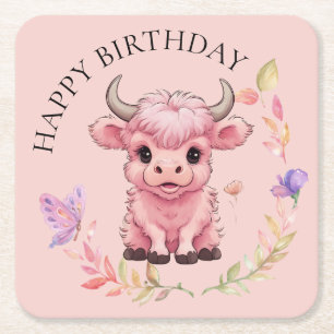Dessous-de-verre Carré En Papier Fluffy Rose Highlands Scottish Cow