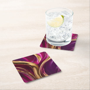 Dessous-de-verre Carré En Papier Flux Abstrait Art-Fuchsia violet et or-