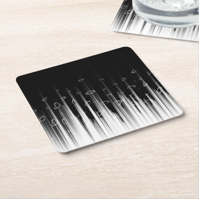 Dessous-de-verre Carré En Papier Flux De Ligne Cerclée Noir Et Blanc (Incliné)