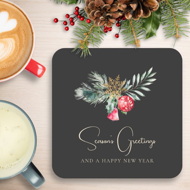 Dessous-de-verre Carré En Papier Foliage Moderne Elegant Or Rouge Noël (Créateur téléchargé)