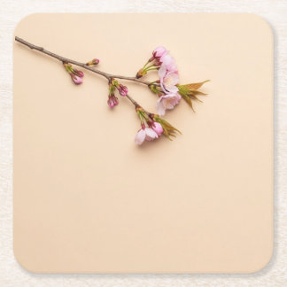 Dessous-de-verre Carré En Papier Fond de fleurs de cerisier et de marguerite