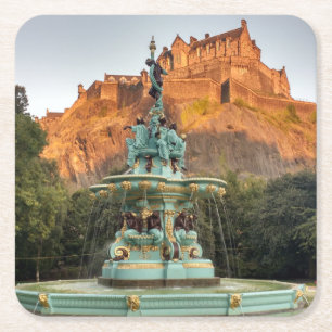Dessous-de-verre Carré En Papier Fontaine du château d'Édimbourg Princes Street Gar