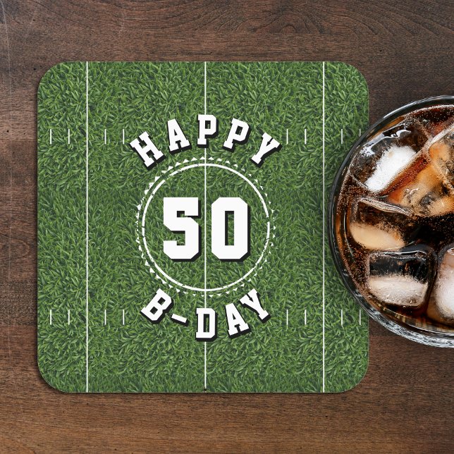 Dessous-de-verre Carré En Papier Football Field 50 Yard Line 50th Birthday Party (Football Field 50 Yard Line 50th Birthday Party Square Paper Coaster
)