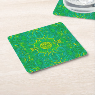 Dessous-de-verre Carré En Papier Forêt papillon Bohème Arabesque Motif Vert