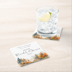 Dessous-de-verre Carré En Papier Forêt rustique Forêt d'automne Forêt nuptiale