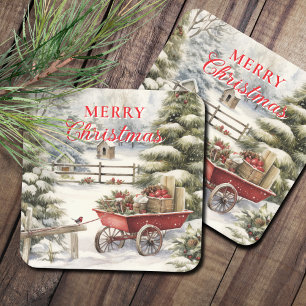 Dessous-de-verre Carré En Papier Forêt vintage de Noël