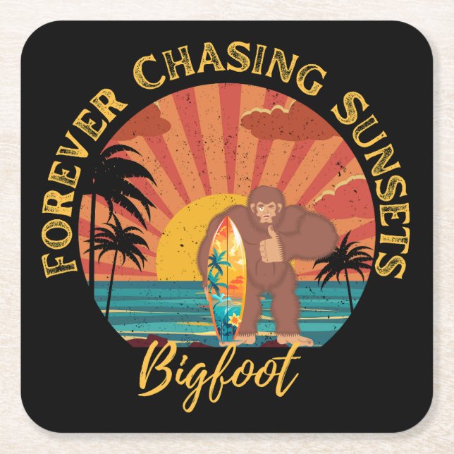 Dessous-de-verre Carré En Papier Forever Chasing Sunsets Bigfoot Surf Noir (Devant)