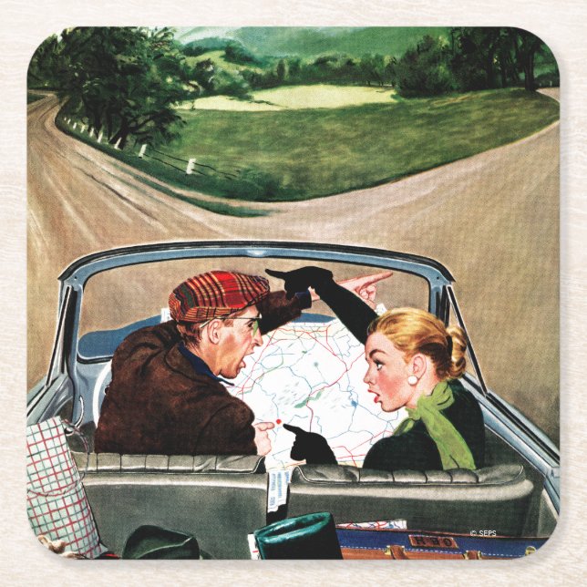 Dessous-de-verre Carré En Papier Fourche sur la route (Devant)