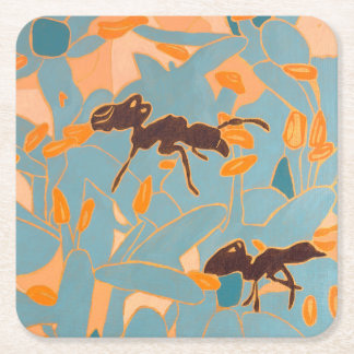 Dessous-de-verre Carré En Papier Fourmis avec fleurs bleues Flore australienne