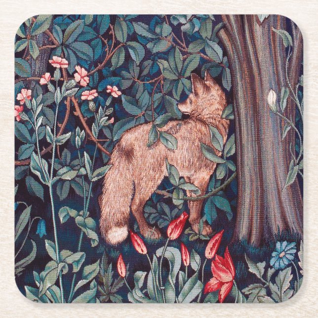 Dessous-de-verre Carré En Papier Fox dans la forêt, William Morris (Devant)