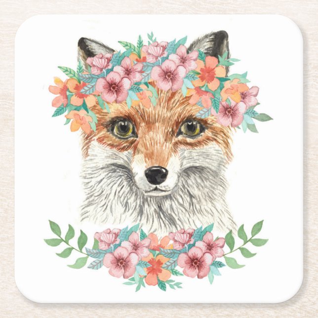 Dessous-de-verre Carré En Papier Fox floral (Devant)