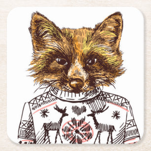 Dessous-de-verre Carré En Papier Fox habillé rusé