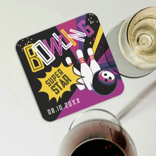 Dessous-de-verre Carré En Papier Frais Rose Violet Jaune Grève Quilles Bowling Étoi