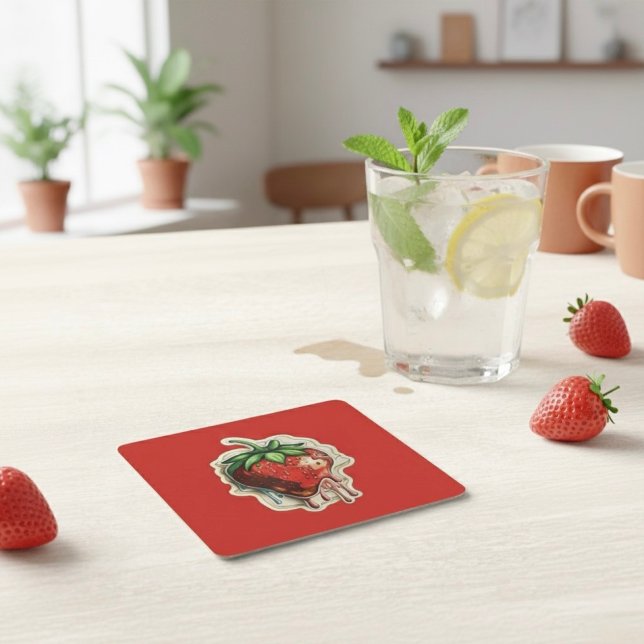 Dessous-de-verre Carré En Papier Fraise (Créateur téléchargé)