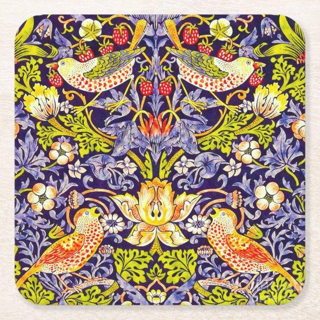 Dessous-de-verre Carré En Papier Fraise Thief Oiseaux William Morris (Devant)
