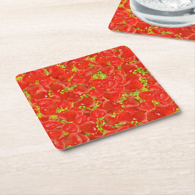 Dessous-de-verre Carré En Papier Fraises (Incliné)