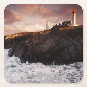 Dessous-de-verre Carré En Papier France, phare à l'aube