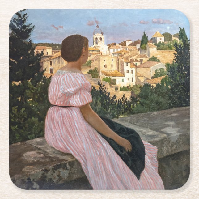 Dessous-de-verre Carré En Papier Frederic Bazille - La robe rose (Devant)