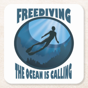 Dessous-de-verre Carré En Papier Freediving - L'Océan Appelle Le Plongeur Sous-Mari