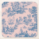 Dessous-de-verre Carré En Papier French toile de jouy bleu et rose élégant<br><div class="desc">Français toile de jouy rose et blanc.</div>
