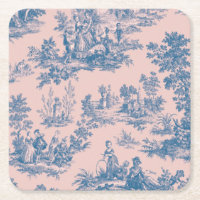 French toile de jouy bleu et rose élégant
